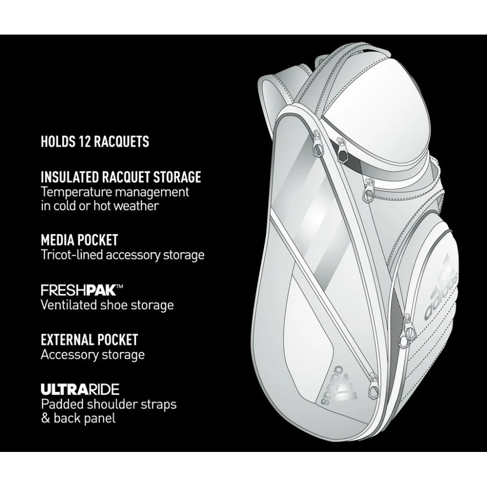 Adidas Tour 12 Racquet Tennis Bag (Black/White/Scarlet) 3 Adidas Tour 12 Racquet Tennis Bag (Black/White/Scarlet) - Image 3